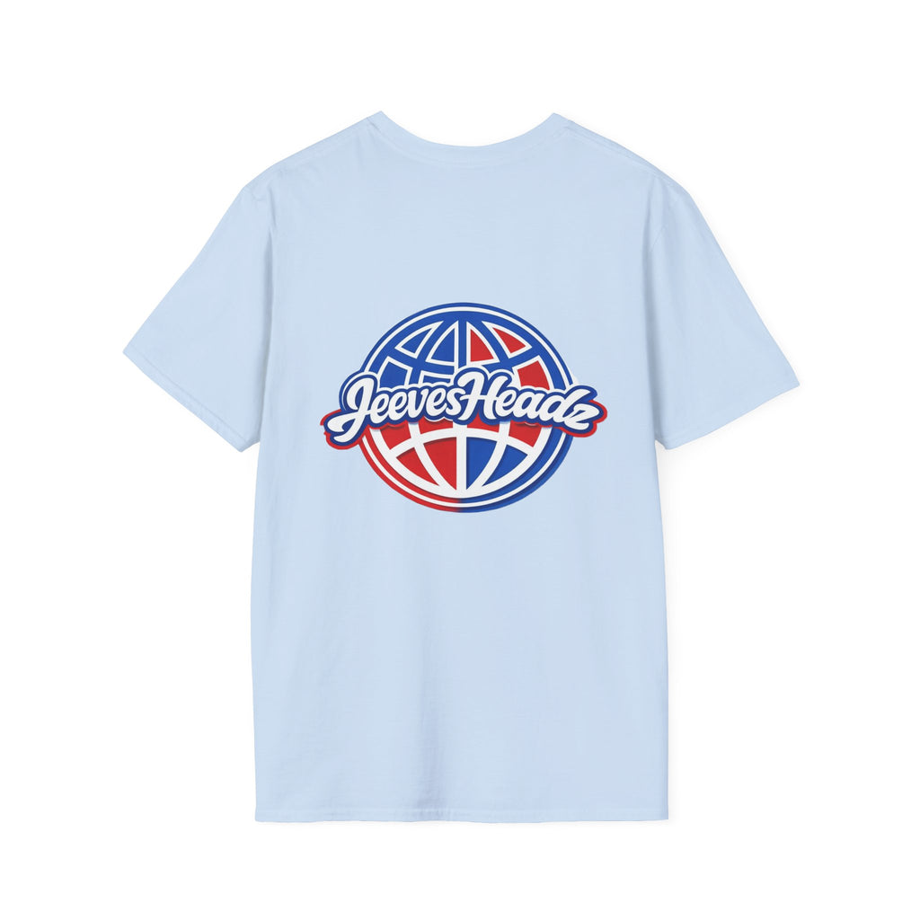 Jeevesheadz Graphic T-Shirt — Retro Logo Tee (Front Mascot & Back Globe)