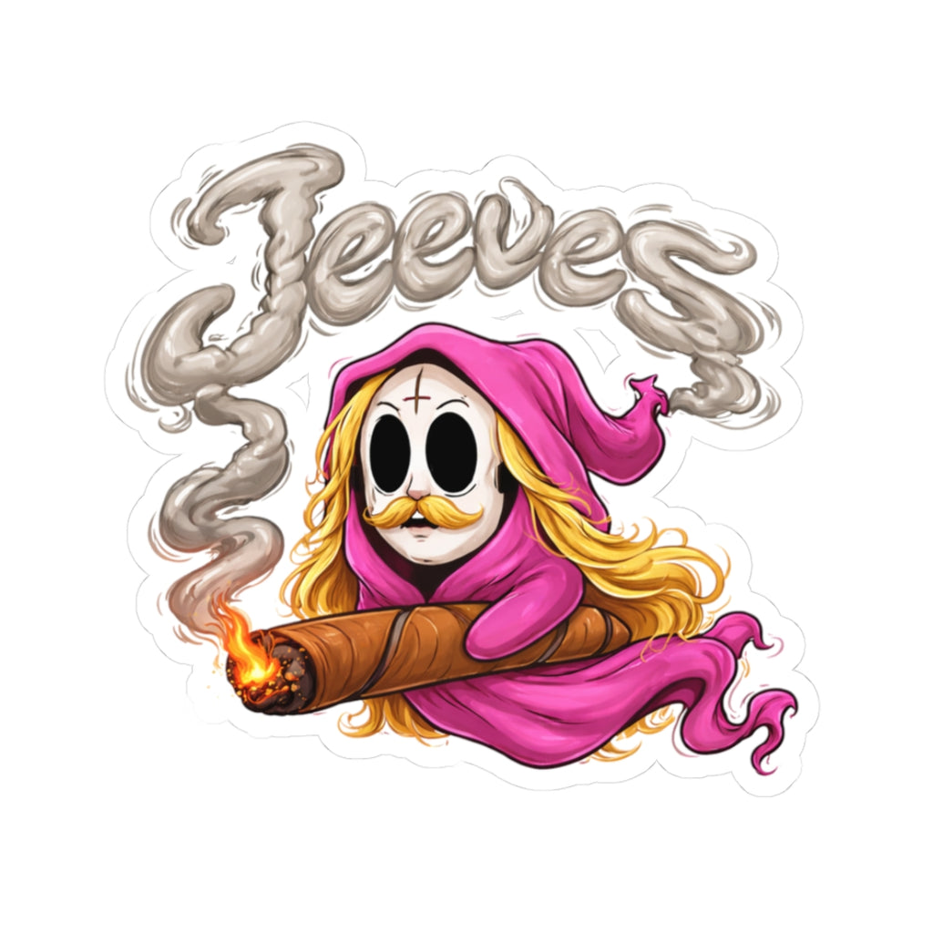 Jeeves Skull Cigar Kiss-Cut Sticker — Colorful Grim Reaper Character Decal