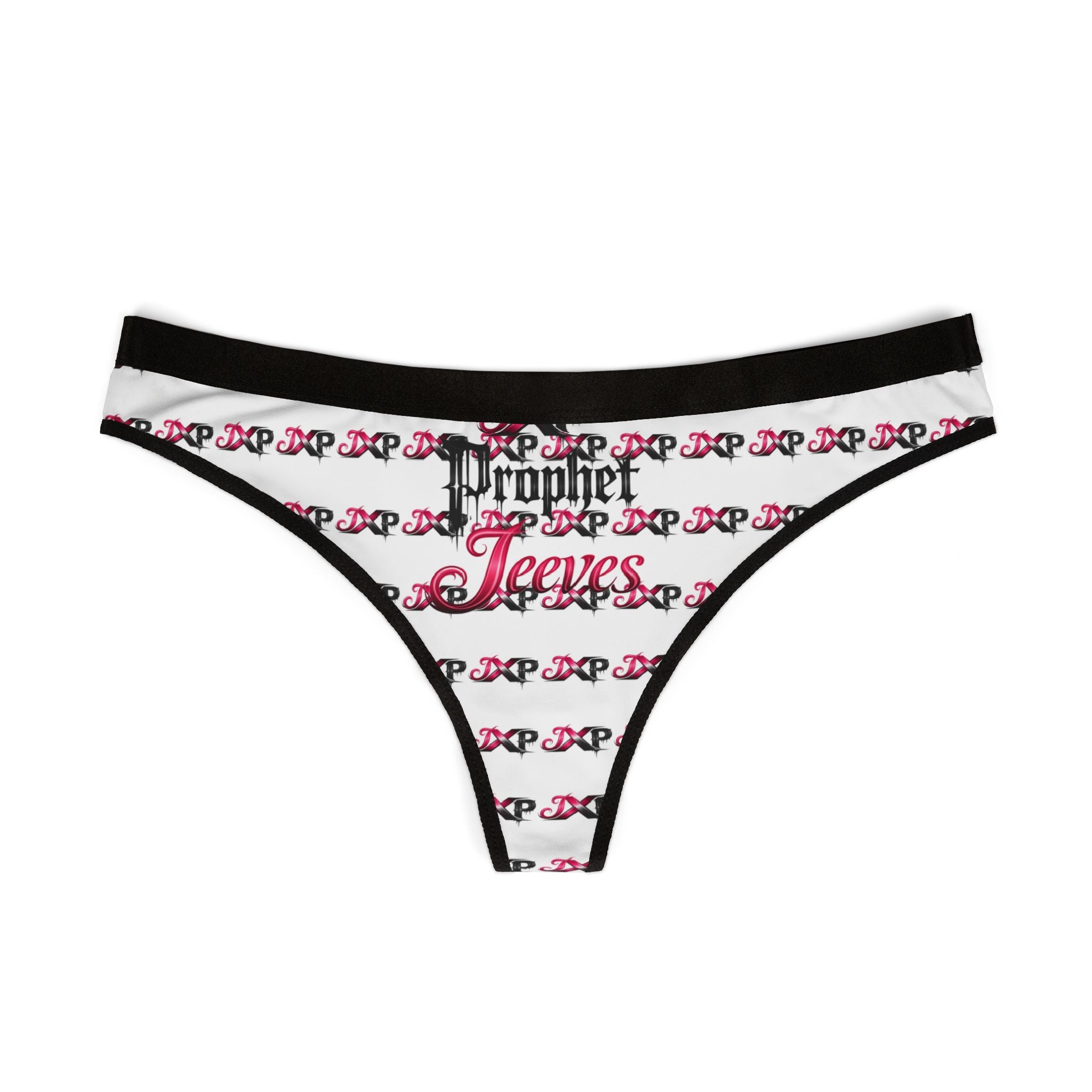 Women's Thong Panties — Pink & Black Pattern with “Prophet Jeeves” Script